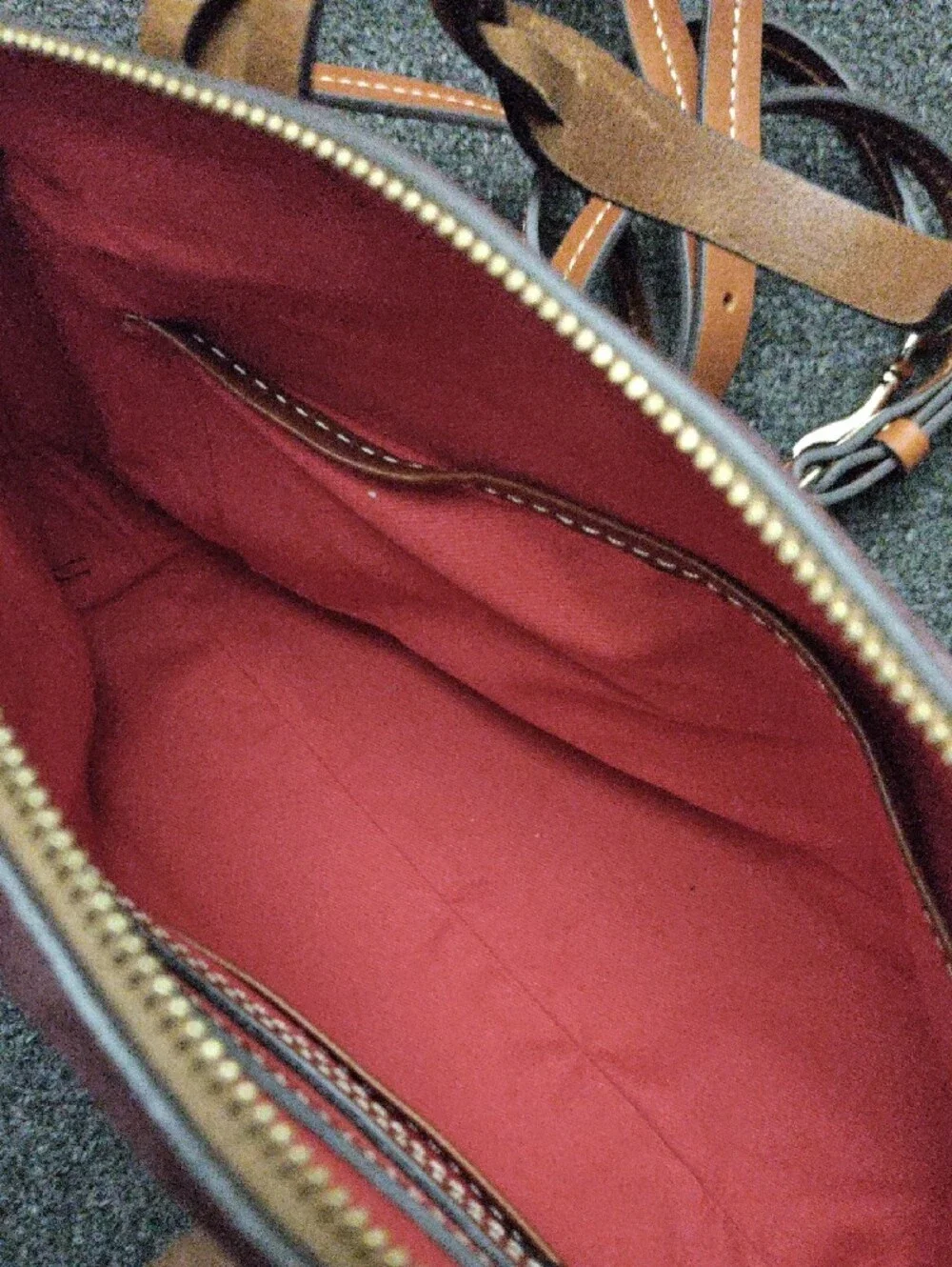 Dooney & Bourke Burgundy Suede Crossbody with Braided Brown Leather Handles